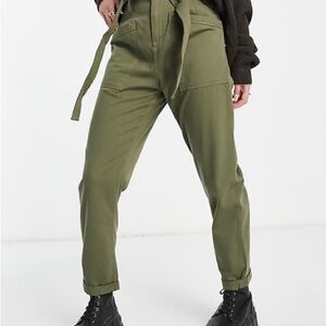 TOPSHOP Olive Green Women's High-Waisted Pants Military Size 6